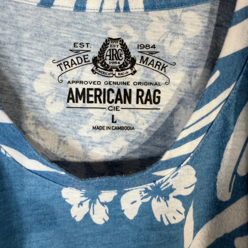 American Rag Men's Blue Floral Print Short Sleeve Casual T-Shirt - Large - Picture 2 of 8